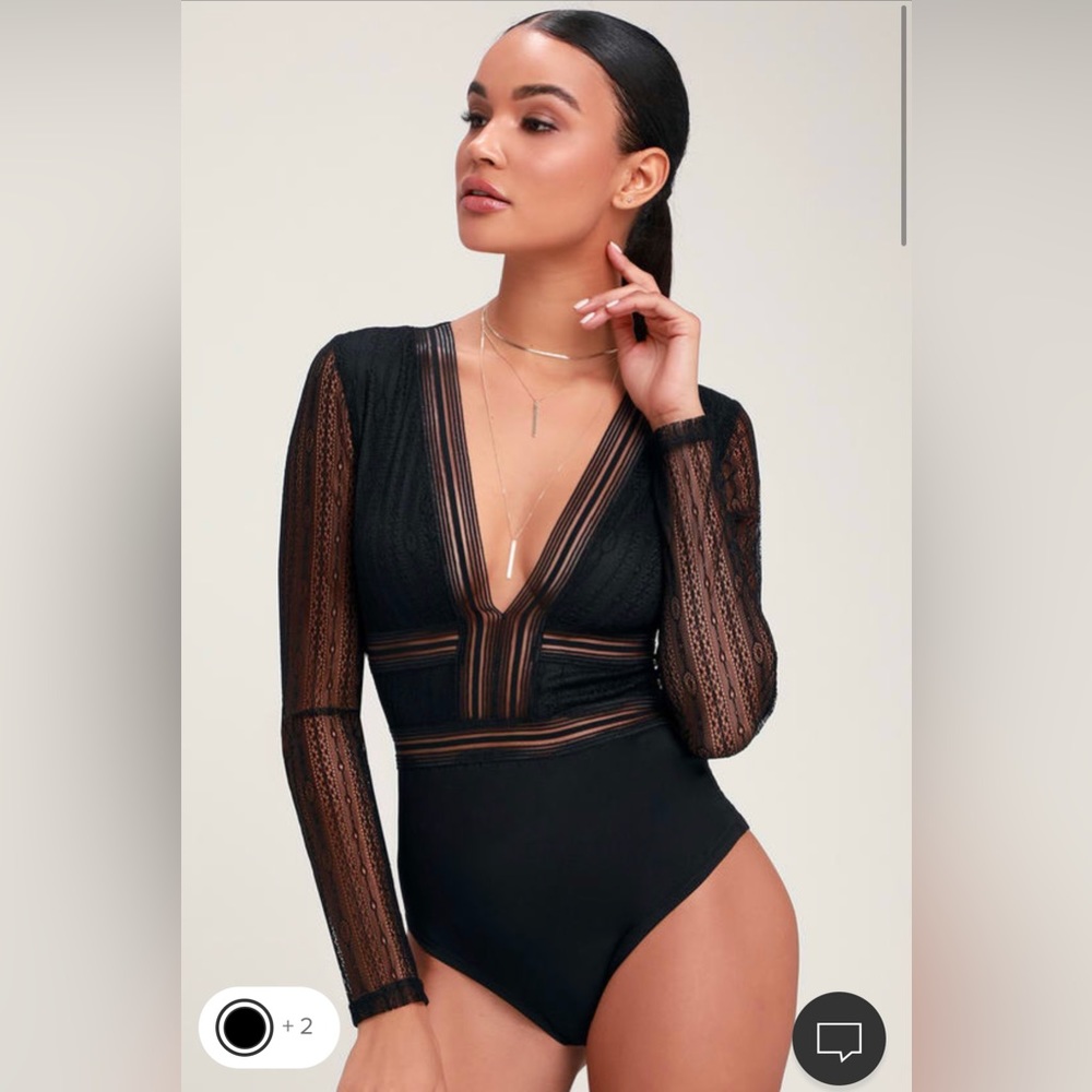 Lulus casita black sheer lace long sleeve bodysuit